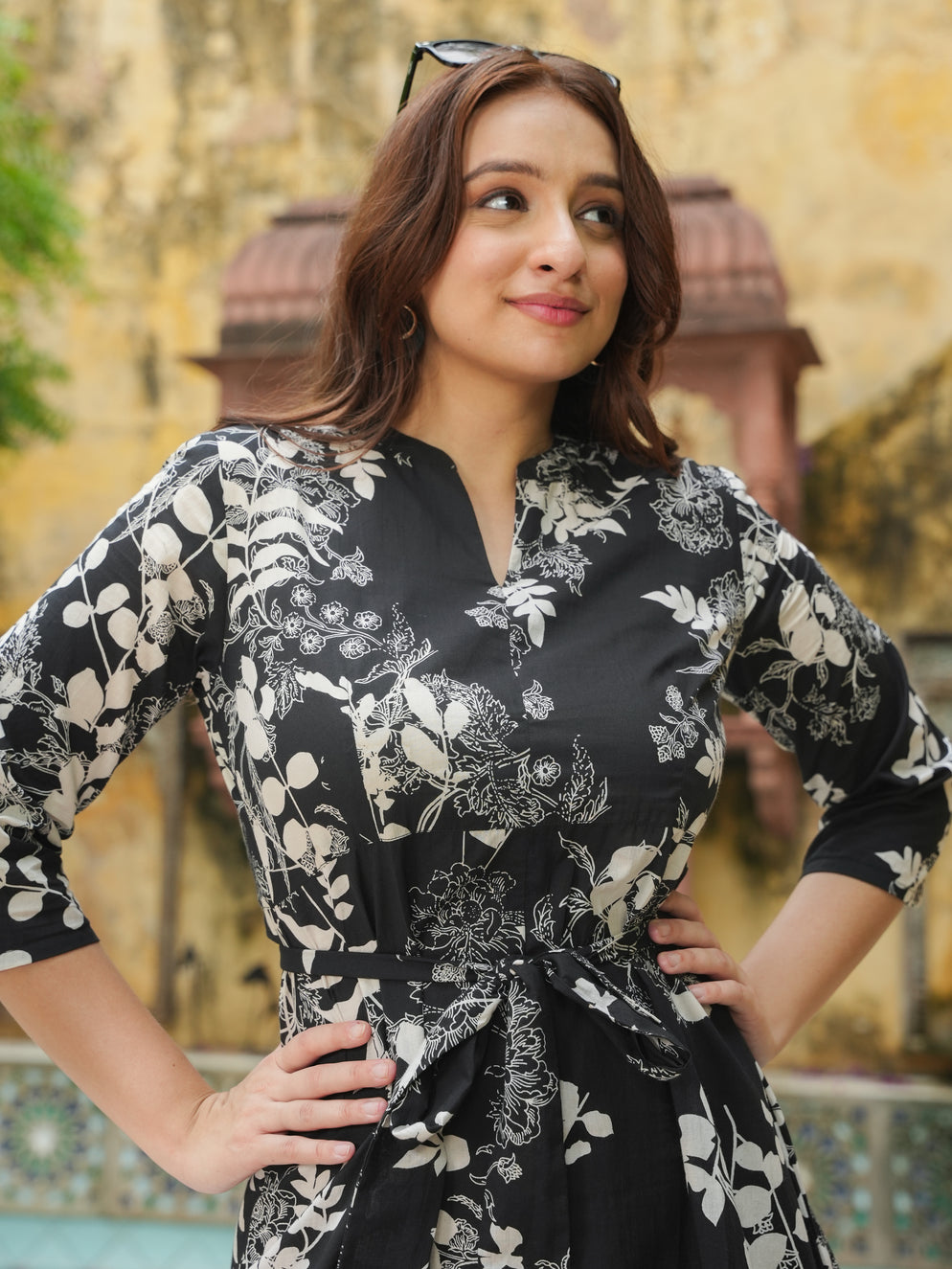 Soft Cotton Floral High Low Black Dress