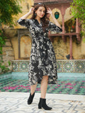 Soft Cotton Floral High Low Black Dress