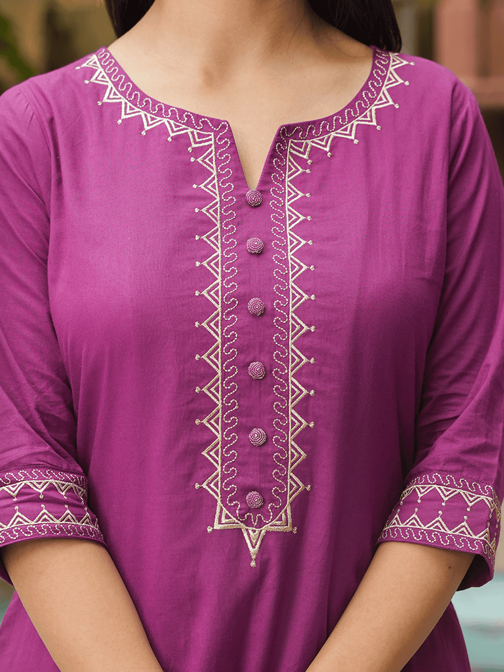Embroidered Soft Cotton Solid A-line Purple Kurta Set