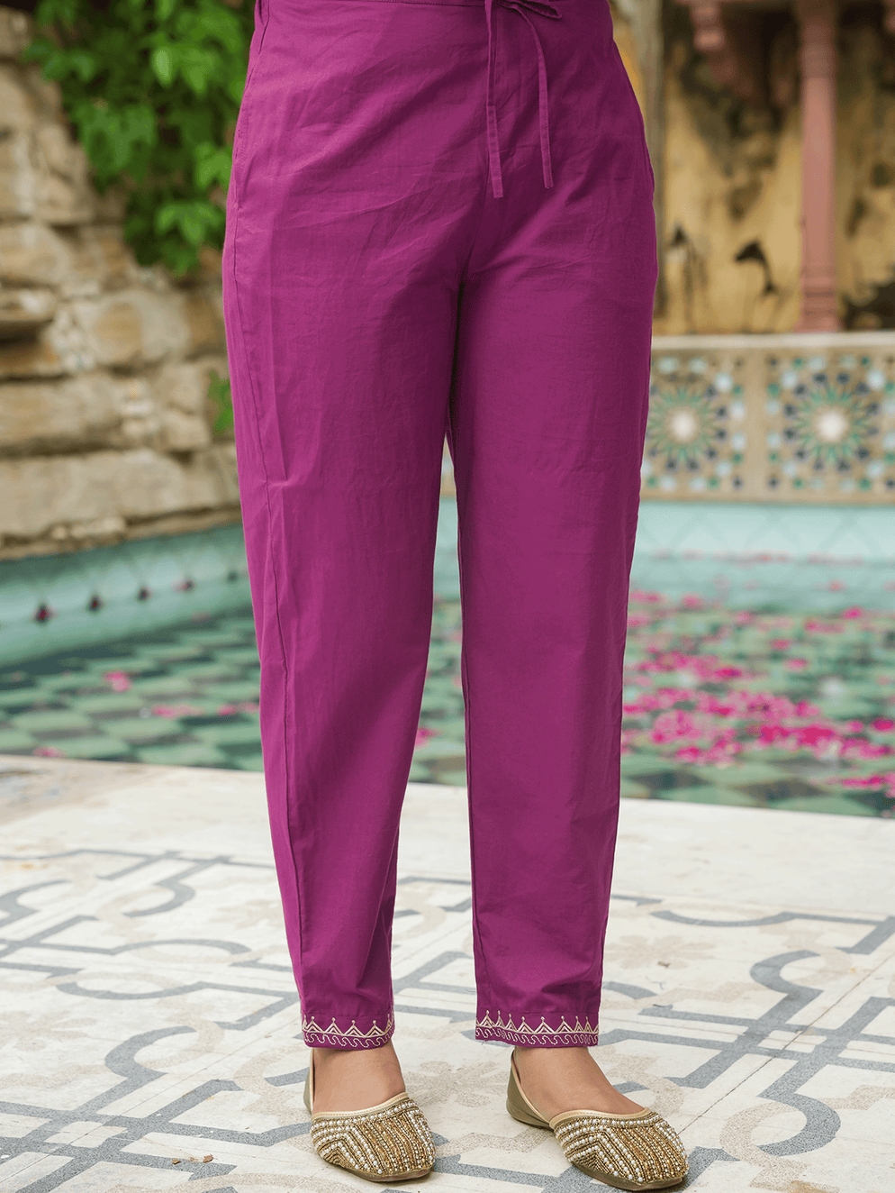 Embroidered Soft Cotton Solid A-line Purple Kurta Set