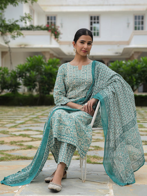 Cotton Voile Striped Green Dupatta