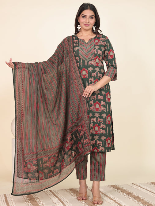 Voile Cotton Striped Green Dupatta