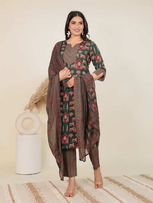 Voile Cotton Striped Green Dupatta