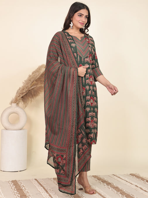 Voile Cotton Striped Green Dupatta