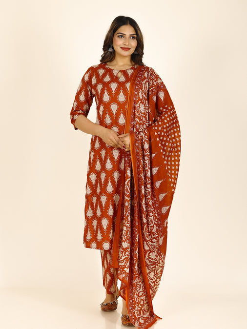Cotton Voile Floral Orange Dupatta