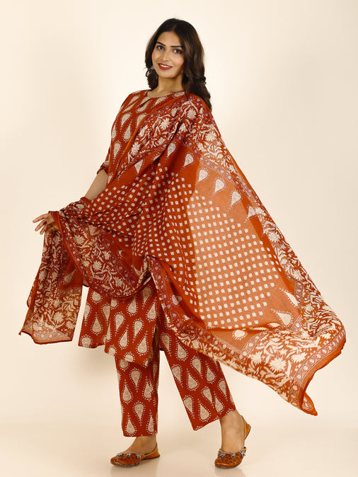 Cotton Voile Floral Orange Dupatta