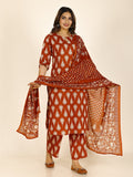 Cotton Voile Floral Orange Dupatta