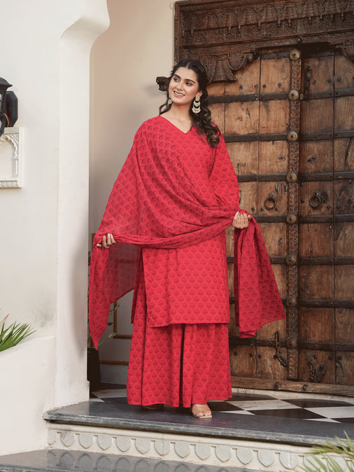 Cotton Voile Floral Red Dupatta