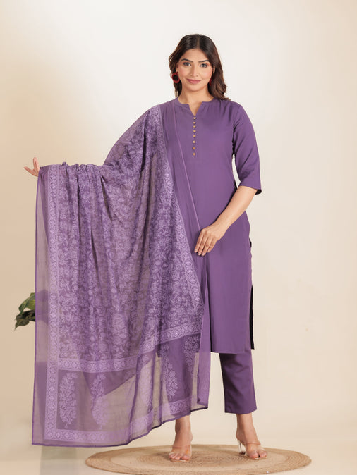 Cotton Voile Floral Purple Dupatta