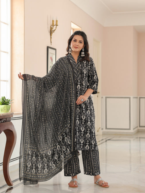Voile Cotton Ikat Black Dupatta