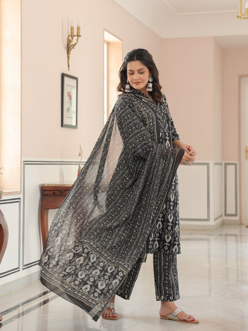 Voile Cotton Ikat Black Dupatta