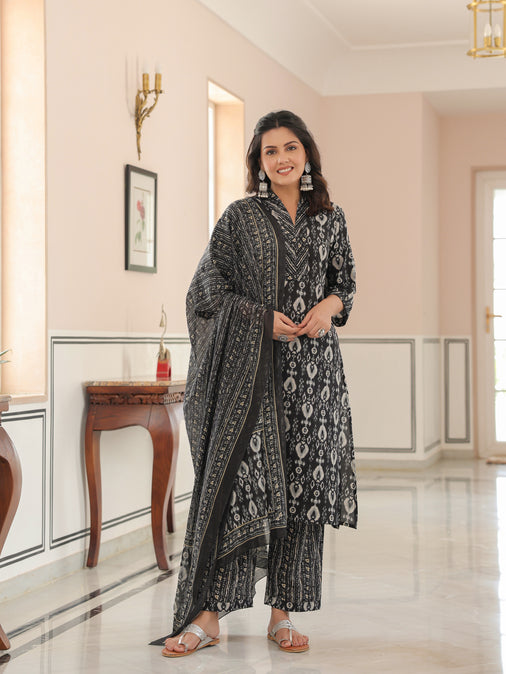 Voile Cotton Ikat Black Dupatta