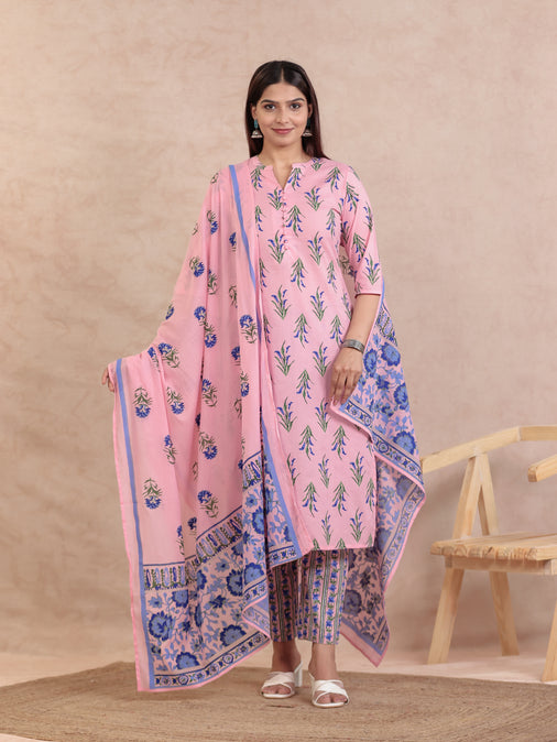 Cotton Voile Block Print Pink Dupatta