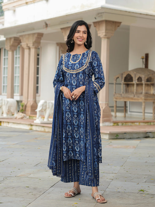 Soft Cotton Ikat Indigo Dupatta