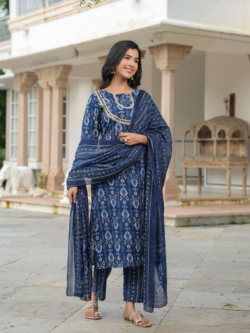Soft Cotton Ikat Indigo Dupatta