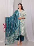 Cotton Voile Floral Teal Dupatta