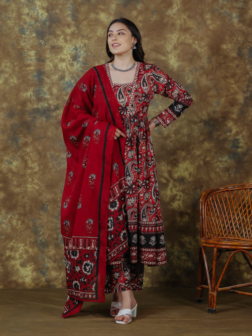 Cotton Voile Butti Maroon Dupatta