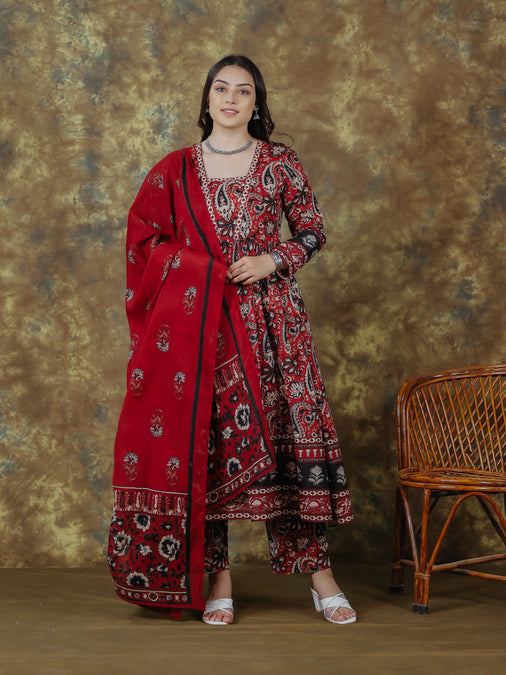 Cotton Voile Butti Maroon Dupatta