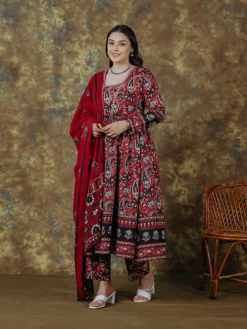 Cotton Voile Butti Maroon Dupatta