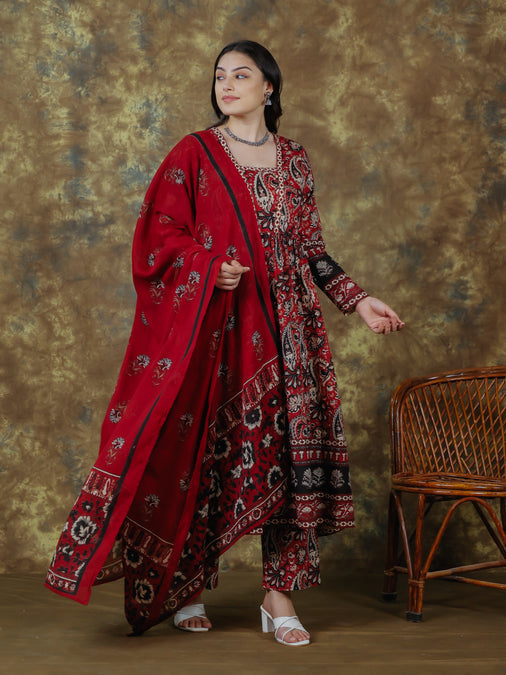 Cotton Voile Butti Maroon Dupatta