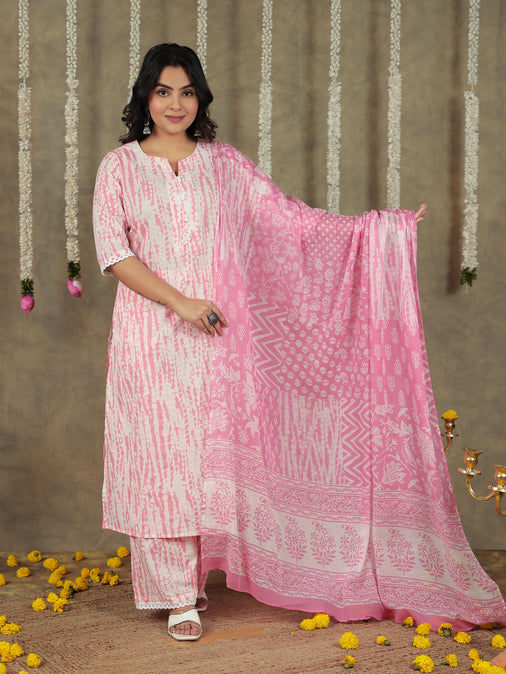 Cotton Voile Geometric Pink Dupatta