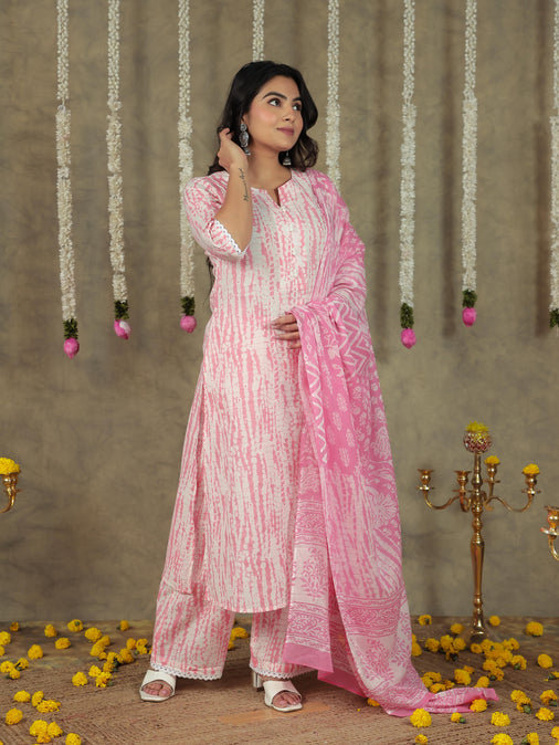Cotton Voile Geometric Pink Dupatta