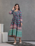 Soft Cotton Floral Anarkali Blue Dress