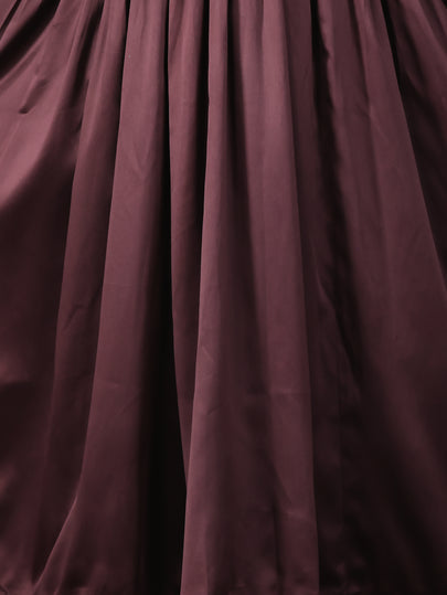 Embroidered Satin Solid Anarkali Wine Kurta & Trousers