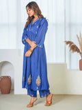 Embroidered Poly Blend Solid Royal Blue Kurta, Trousers & Dupatta