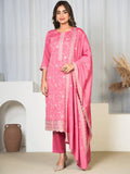 Embroidered Chinon Chiffon Solid Dusty Pink Kurta, Trousers & Dupatta