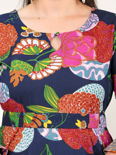 Soft Cotton Floral Anarkali Multicolor Dress