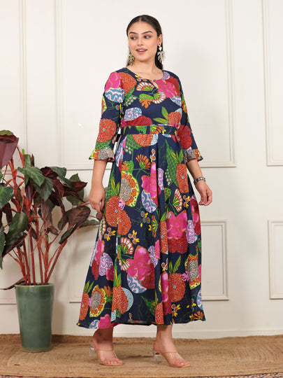 Soft Cotton Floral Anarkali Multicolor Dress
