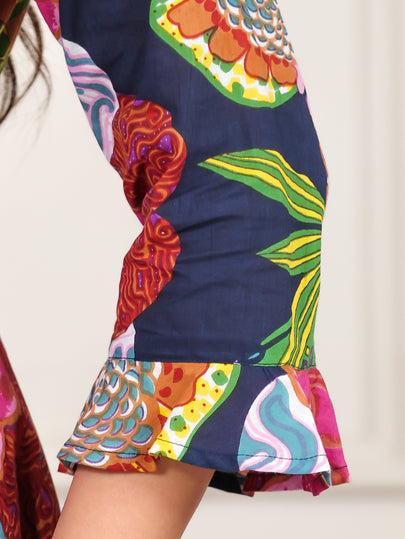 Soft Cotton Floral Anarkali Multicolor Dress