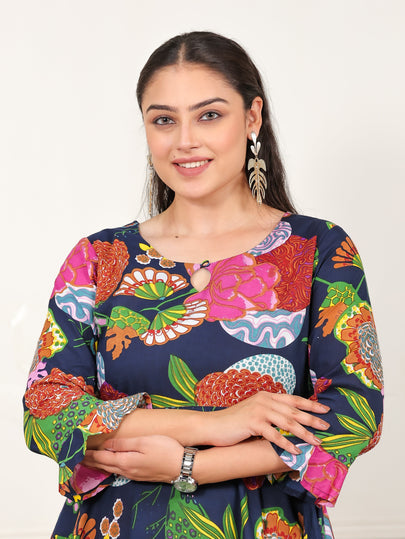 Soft Cotton Floral Anarkali Multicolor Dress