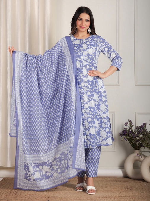 Cotton Voile Floral Purple Dupatta