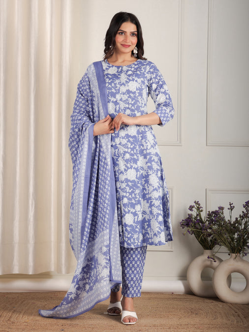 Cotton Voile Floral Purple Dupatta