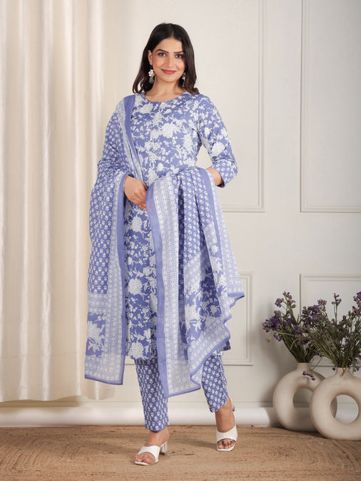 Cotton Voile Floral Purple Dupatta