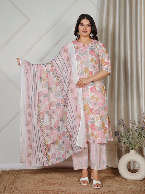 Cotton Voile Striped Pink Dupatta