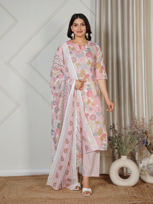 Cotton Voile Striped Pink Dupatta