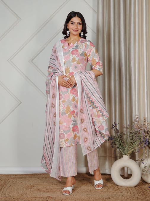 Cotton Voile Striped Pink Dupatta